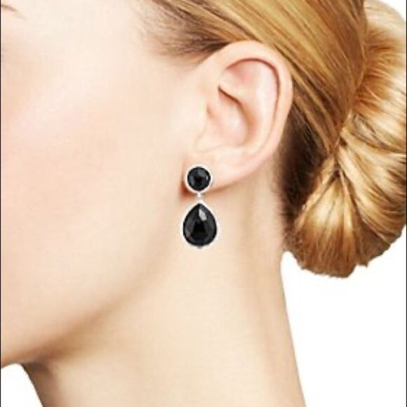 NEW Onyx Tiered Drop Earrings Teardrop Black Gold Costume Classic Elegant Retro - Picture 1 of 4